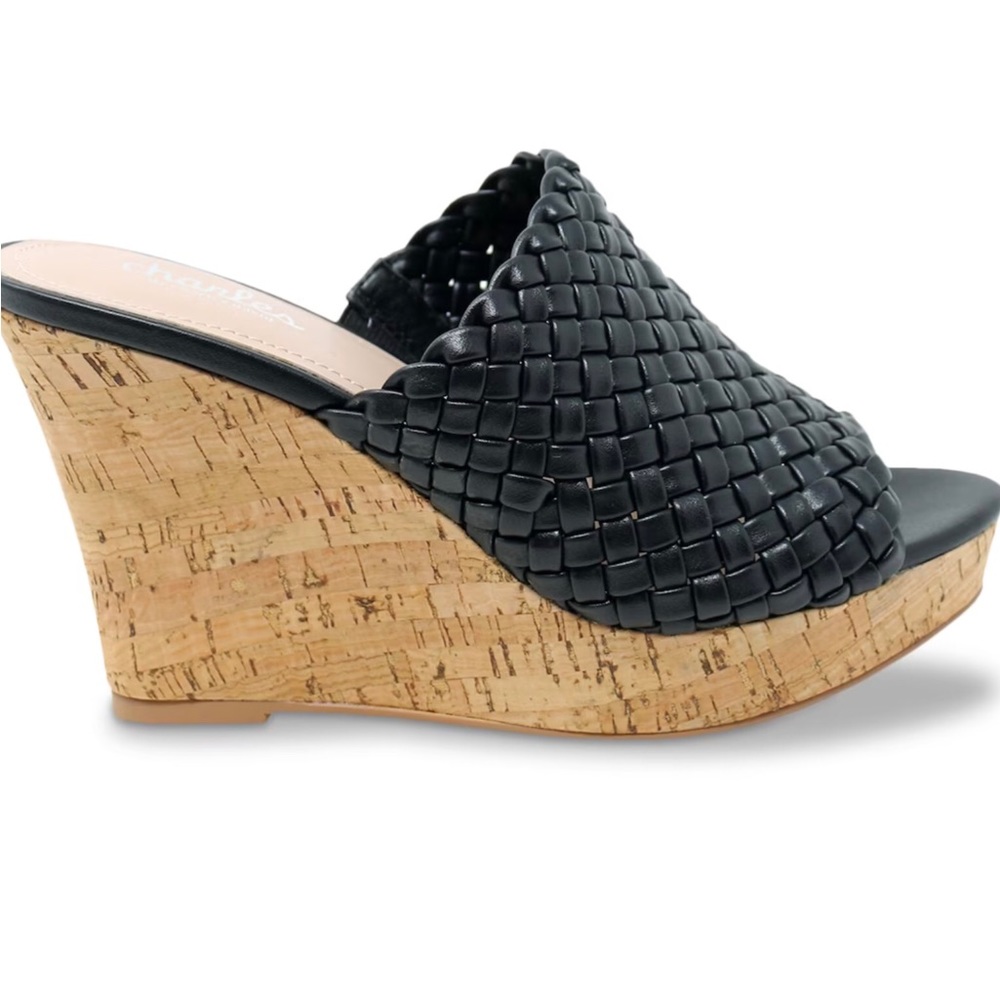 NEVER WORN Charles by Charles David Lolli Sandal - Black with Cork Wedge - Sz 8